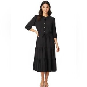 🖤 Anne Klein Tiered Midi Dress | NWT Gold Button Jersey, Size 8